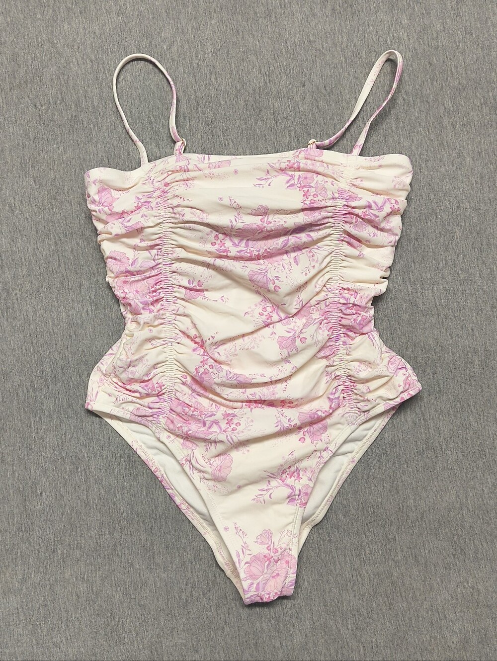 Shade & Shore Floral Tunneled Straight‑Neck One‑Piece – Pink XL